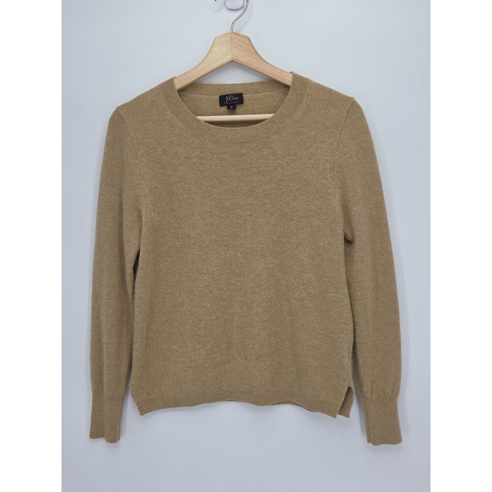 J Crew Womens 100% Cashmere Classic Crewneck Sweater Heather Camel Size Medium